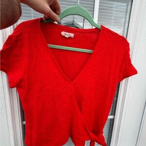 Madewell Vivid Red Short Sleeve Wrap Top